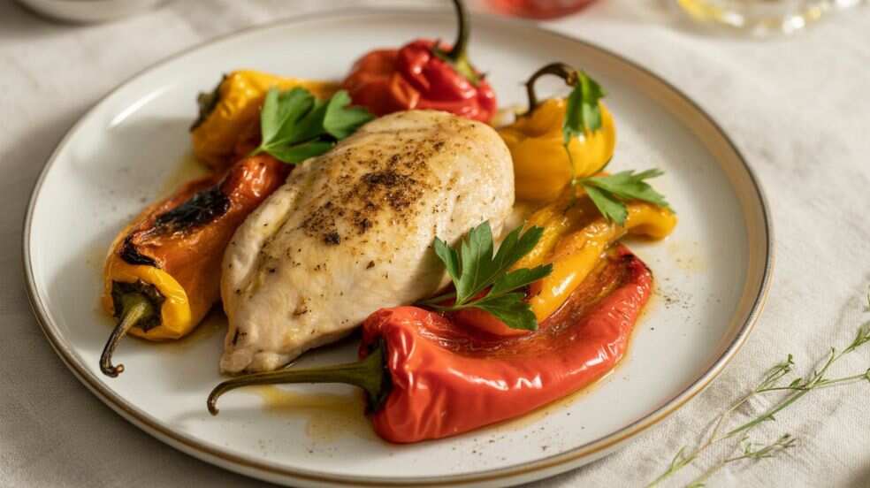 Final serving of chicken and roasted peppers recipe
