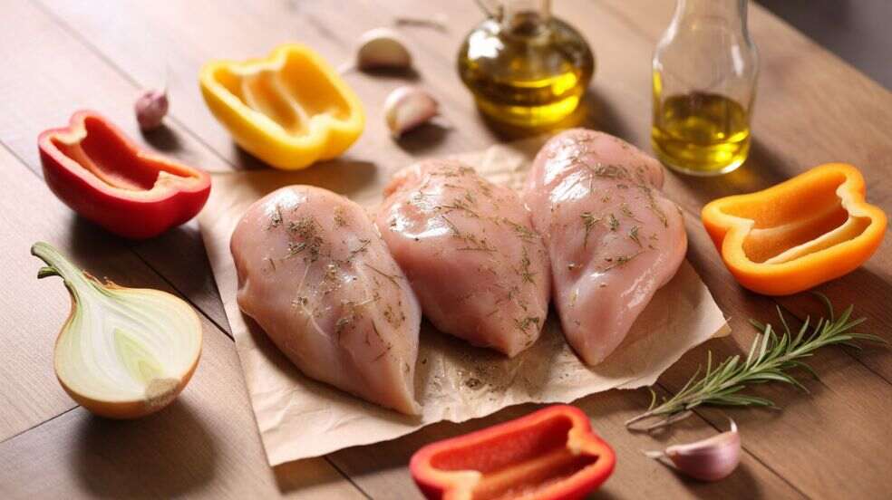 Ingredients for chicken and roasted peppers recipe Like chicken,paper,oil etc