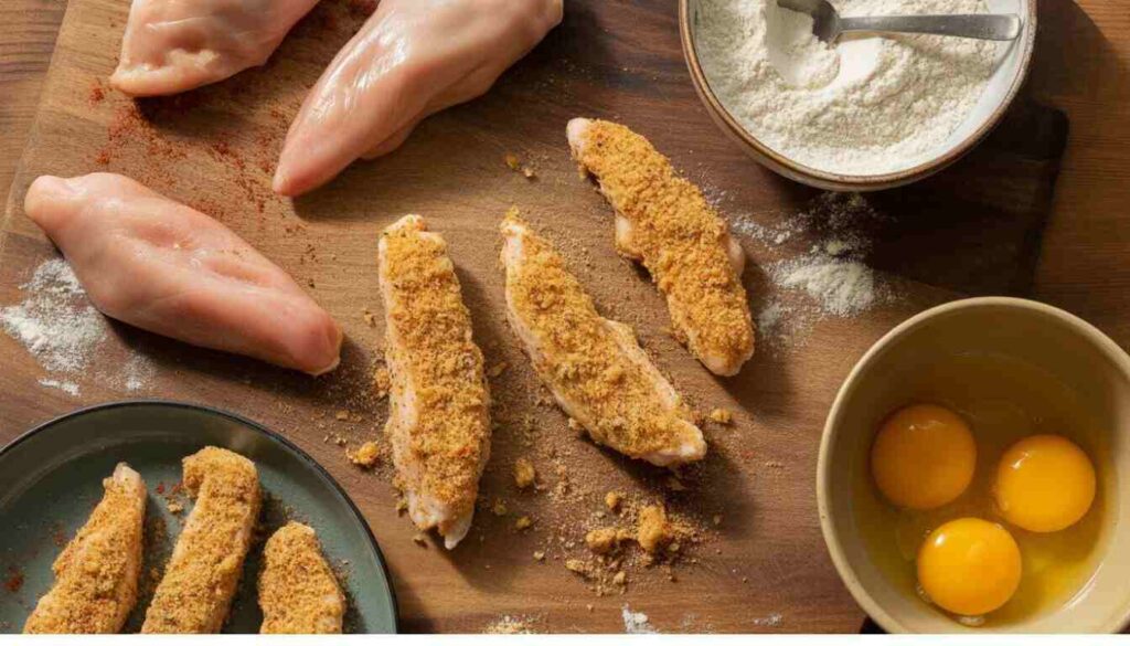 “Assembling a chicken snack wrap with crispy chicken, shredded lettuce, cheese, and creamy ranch sauce.”