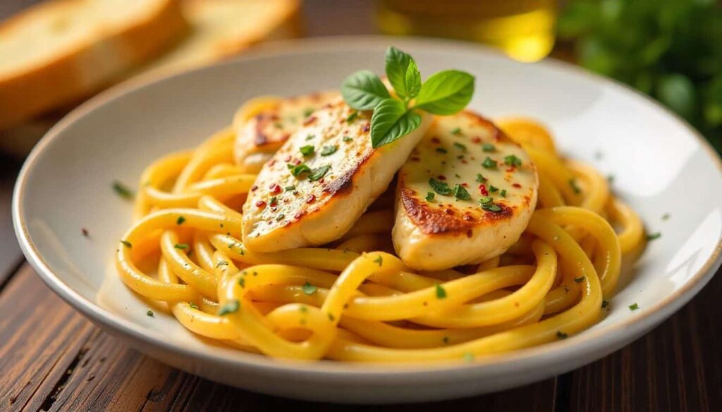 “Italian-style chicken pasta crockpot recipe with mozzarella and herbs.”