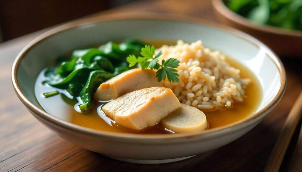 Herb-baked skinless chicken breast seasoned with basil and parsley, served with green beans and quinoa for GERD-friendly diet.
