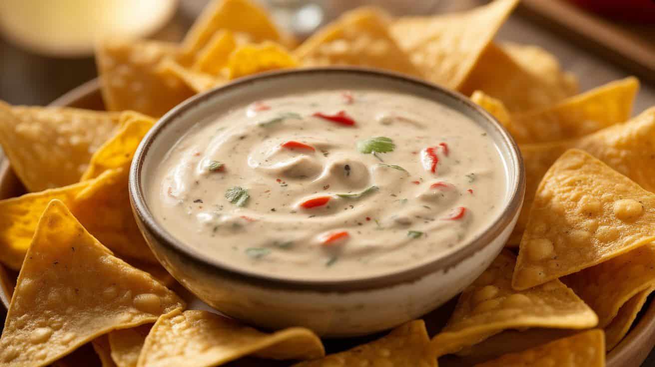 Creamy salsa dressing used as a dip for nachos.