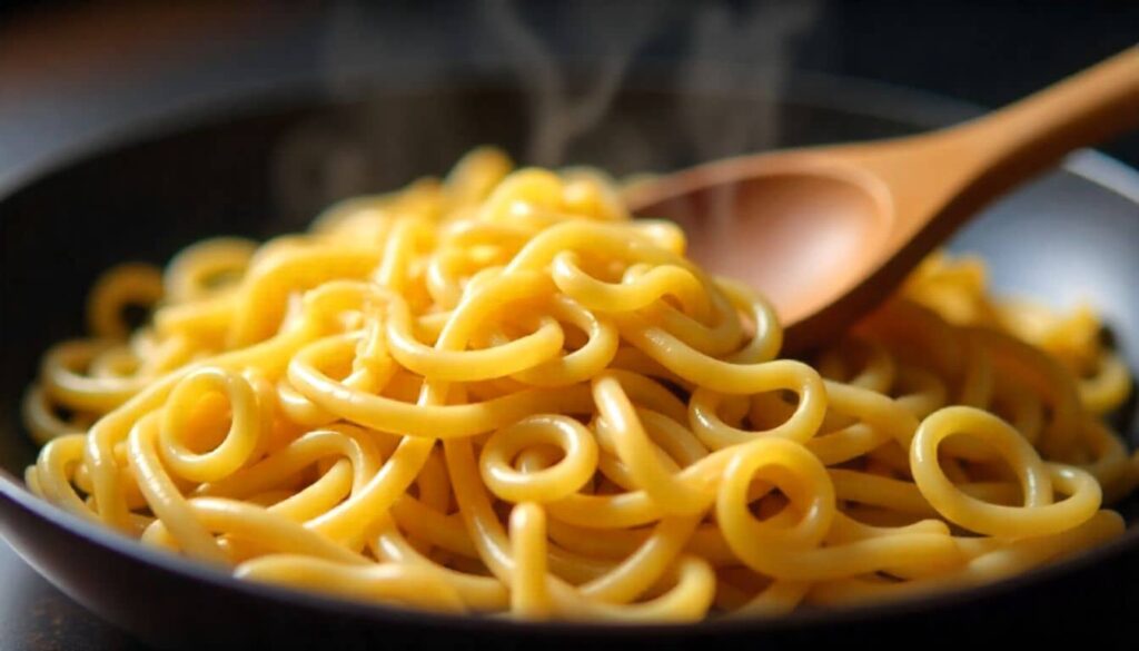 “Toasting fideo noodles in skillet for chicken and fideo recipe”