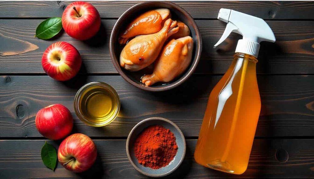 BBQ Chicken Spray Recipe Ingredients for homemade BBQ chicken spray recipe laid out on a table