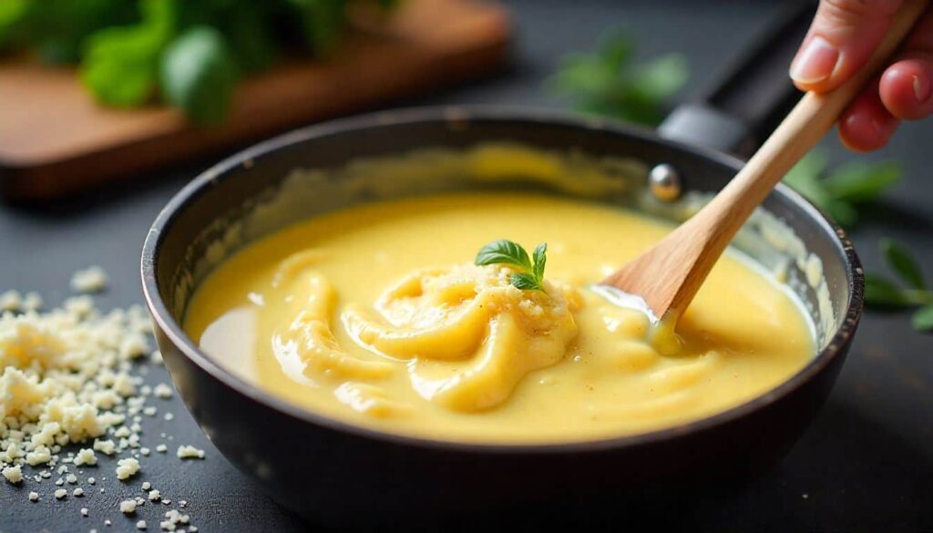 Creamy garlic parmesan sauce being prepared for Buffalo Wild Wings garlic parmesan chicken