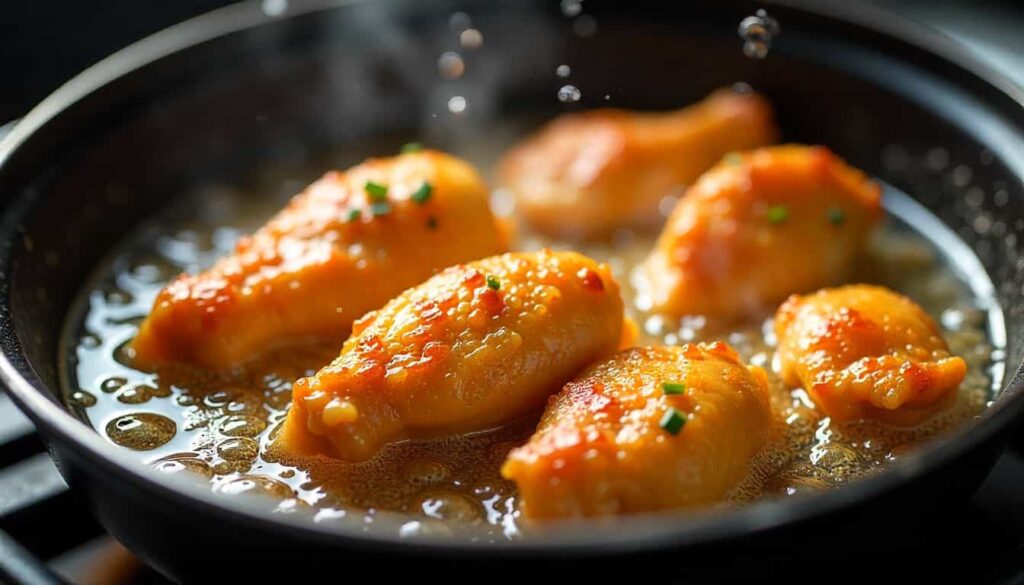 Beer Batter Recipe for Chicken “Beer battered chicken frying in hot oil with bubbling golden crust”