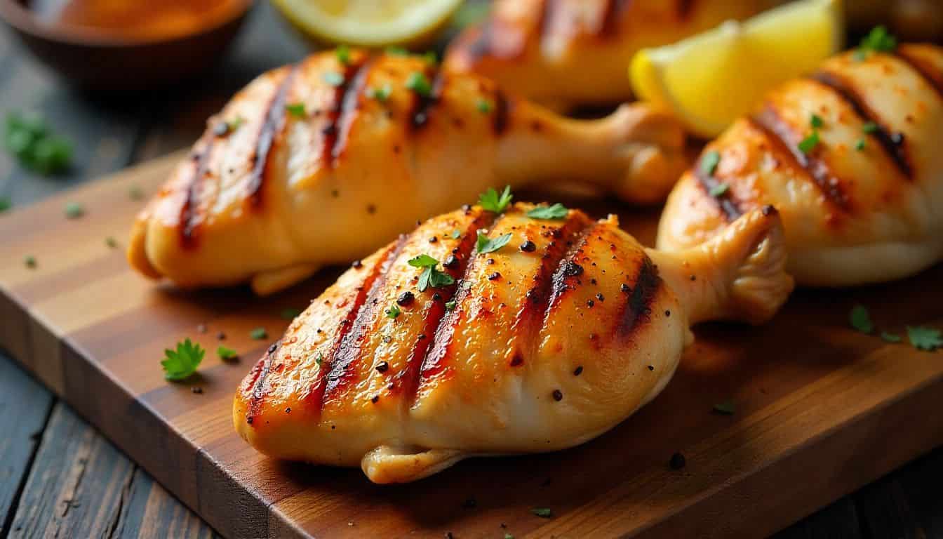 Chicken and old bay recipe “Grilled chicken seasoned with Old Bay and served with lemon wedges.”