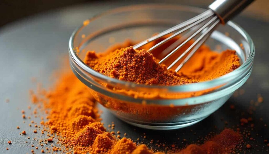 Mixing spices for homemade award winning chicken rub recipe