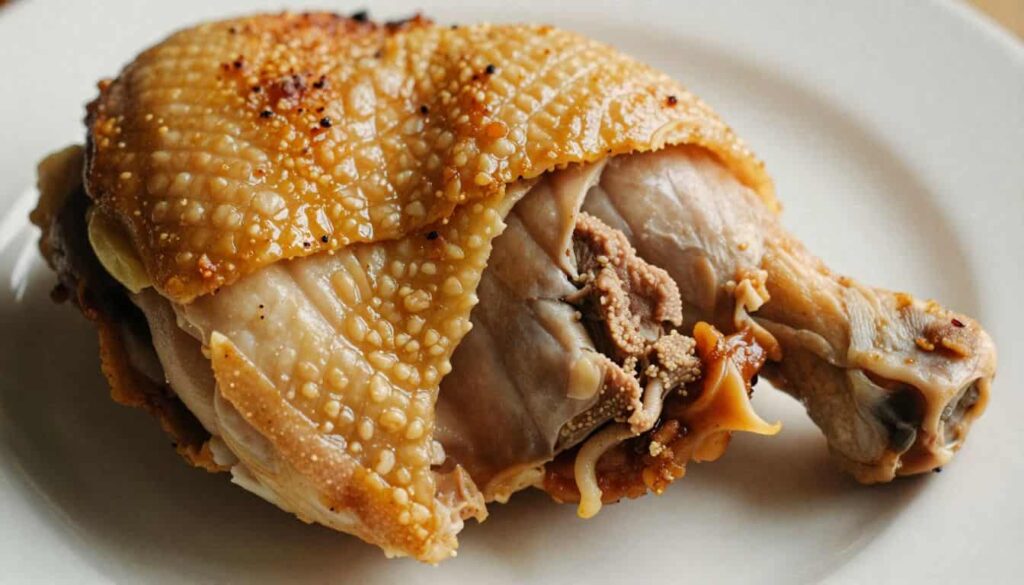 Crispy chicken thigh recipe Crispy chicken thigh recipe “Chicken thighs cooking in an air fryer basket for a crispy finish”