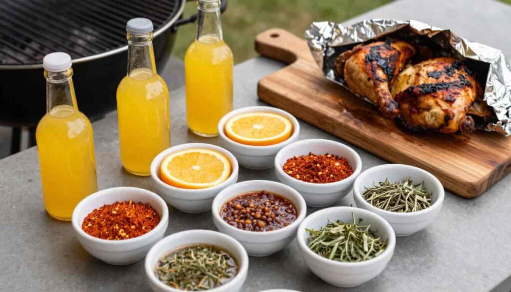 Juicy grilled chicken made using a BBQ chicken spray recipe