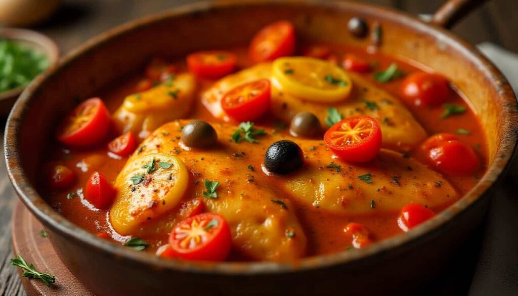 stuffed tomatoes filled with seasoned chicken and herbs