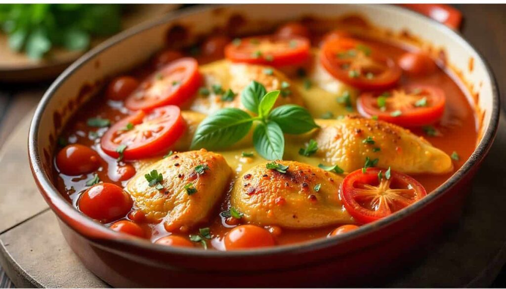 curried tomato chicken casserole baked until golden and flavorful