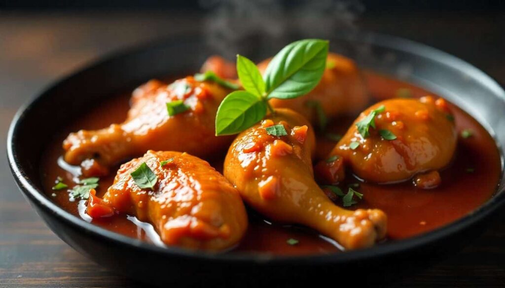 Potatoes soaked in adobo sauce from chicken adobo recipe