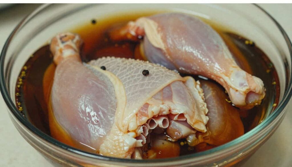 Chicken marinating for chicken adobo potato recipe