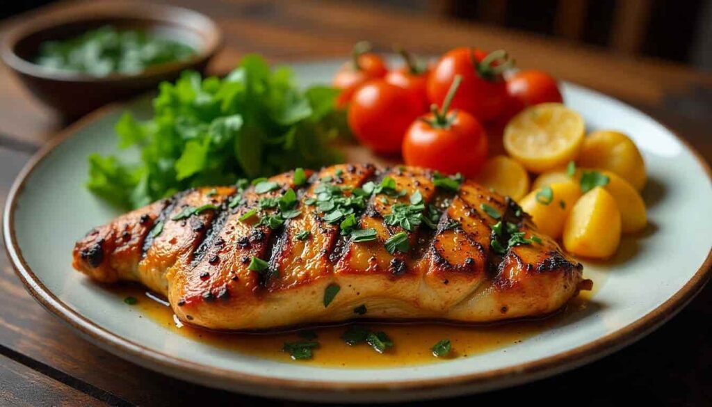 Argentinian chicken recipe served with traditional side dishes and chimichurri sauce