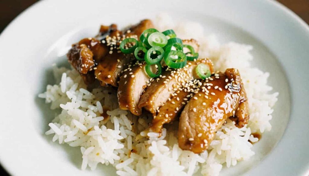 Asian marinade recipe for chicken served with rice