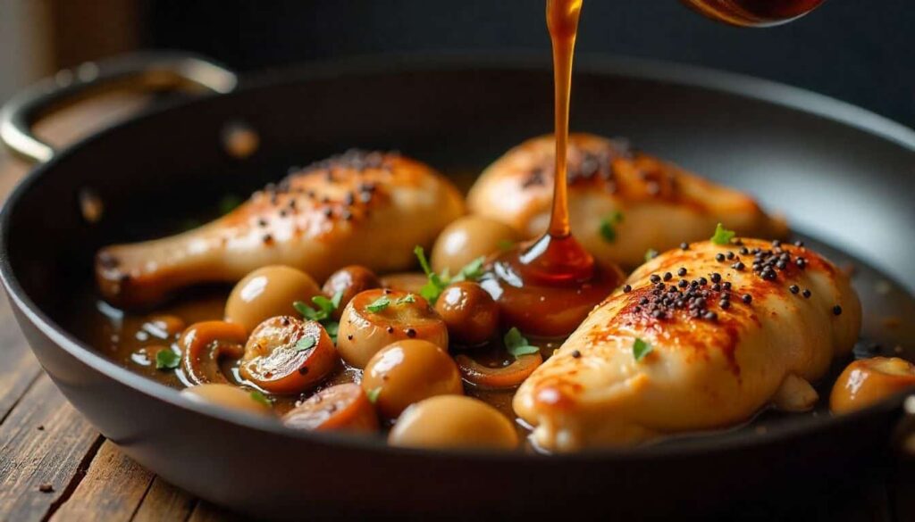 Black pepper chicken with mushrooms recipe Black pepper sauce added to chicken and mushrooms