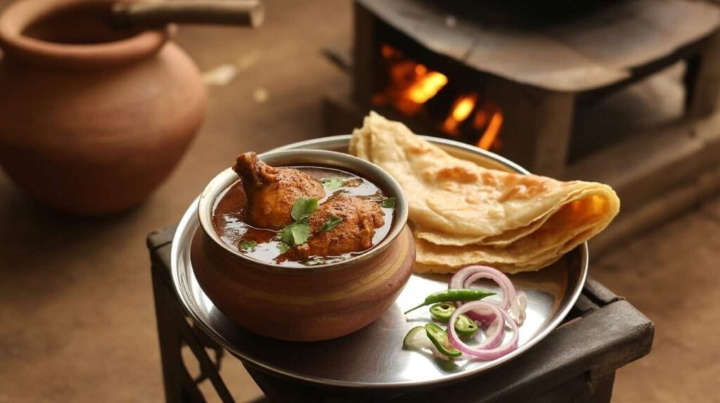 Chicken kulambu recipe served with South Indian parotta Naatu kozhi chicken kulambu traditional recipe