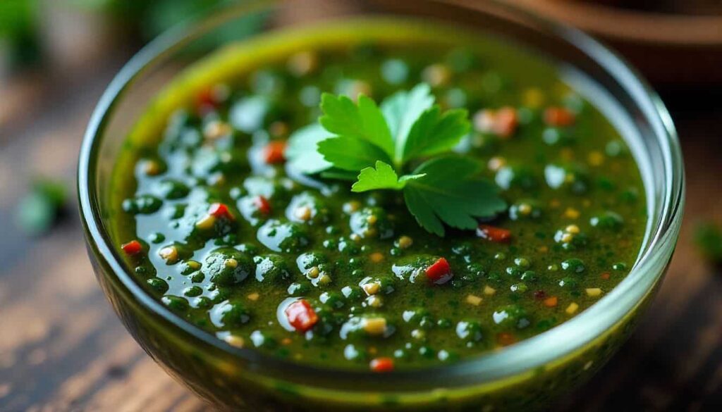 Fresh chimichurri sauce made for an authentic Argentinian chicken recipe
