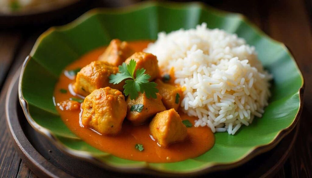 Indian chicken stew recipe served with appam and rice