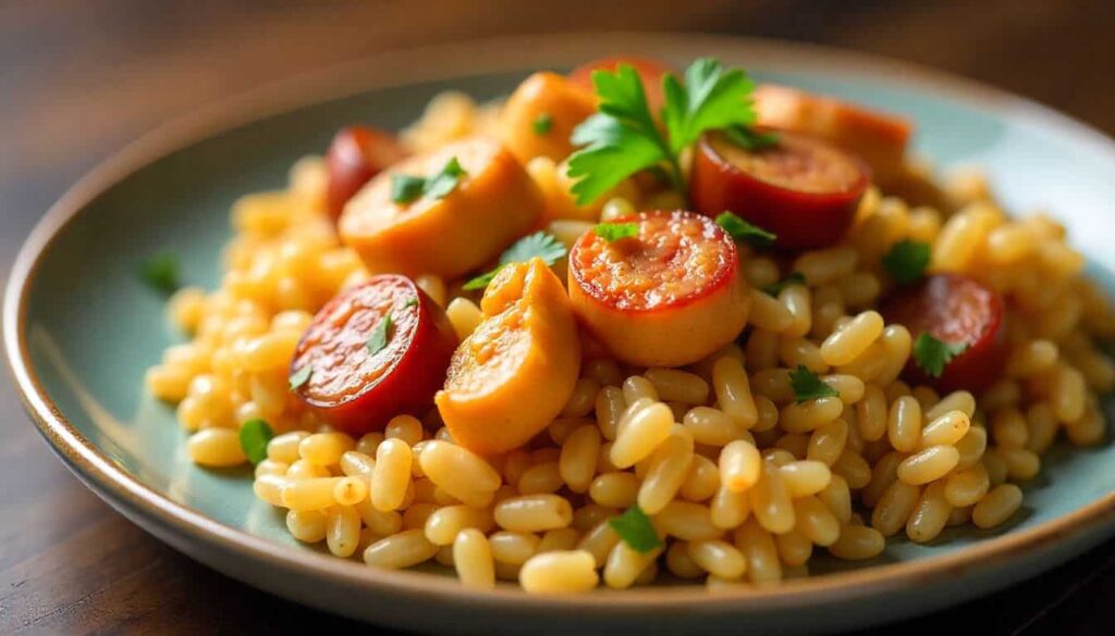 Chicken sausage jambalaya recipe Served chicken sausage jambalaya with fluffy rice, smoked sausage, and tender chicken pieces